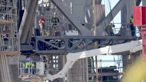 Base of SpaceX Orbital launch integration tower and catch arms at Starbase, TX Stock Footage 163561934