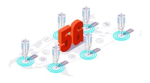 Base station antenna, communication tower for 5g high speed internet, vector Stock Illustration