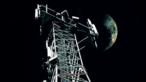 Base station antenna mounts view from space ship window. Space travel to Moon Stock Footage 157690974