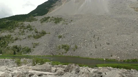 The base of Turtle Mountain and the Frank Slide Stock Footage 139942631
