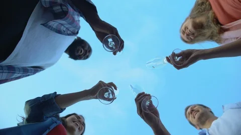 Base view of multiracial friends clinking champagne glasses, celebration 動画素材 117215906