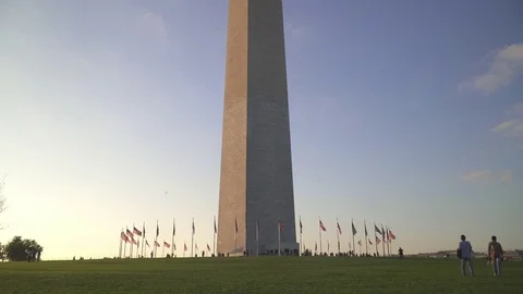 Base of washington memorial at twilight Stock Footage 82832942