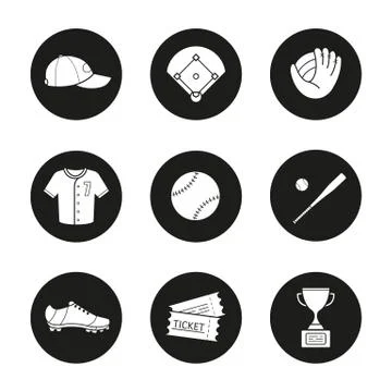 Baseball accessories icons set 스톡 일러스트
