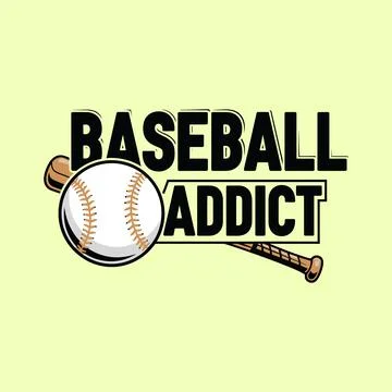 Baseball addict logo with baseball bat and ball on pale yellow background tshirt Illustration