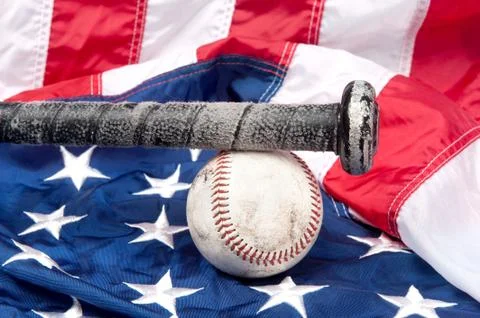 Baseball on american flag Stock Photos