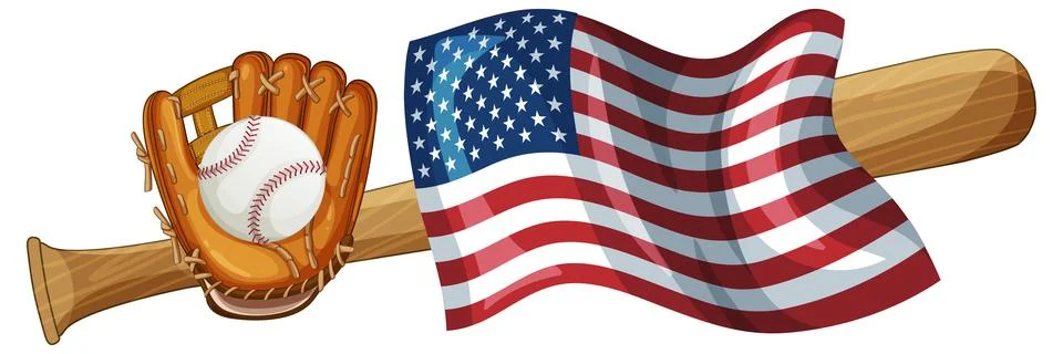Baseball and American Flag Vector Illustration 스톡 일러스트