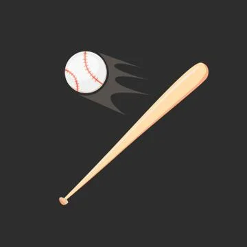 Baseball and bat isolated on black background Stock Illustration