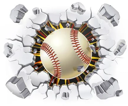 Baseball and Old Plaster wall damage. Vector illustration Illustrazione stock