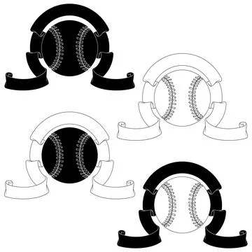 Baseball and ribbons lines in BW Stock Illustration
