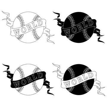 Baseball and ribbons lines in BW Stock Illustration
