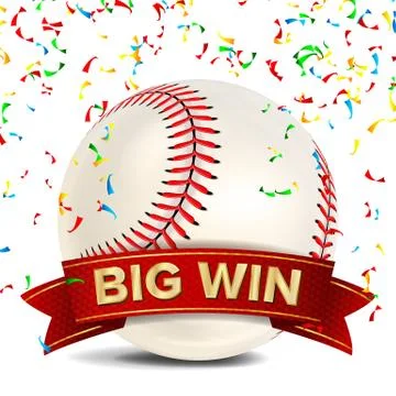 Baseball Award Vector. Red Ribbon. Big Sport Game Win Banner Background. White Stock Illustration
