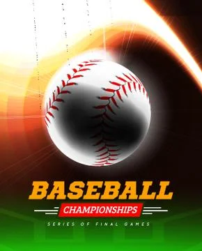 Baseball in the backlight on a black background with a flight path in the form Stock Illustration