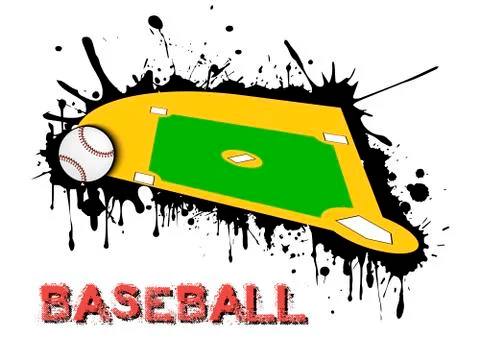 Baseball ball and field on a background of blots of paint Stock Illustration
