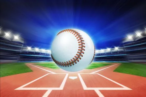 Baseball ball with baseball stadium in motion blur Stock Illustration