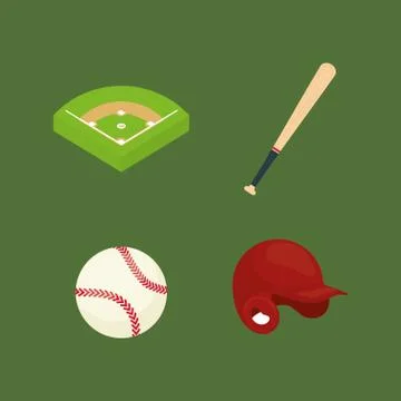 Baseball ball field bat hat Stock Illustration