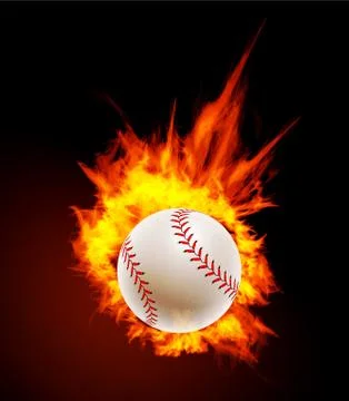 Baseball ball on fire background. Illustrazione stock