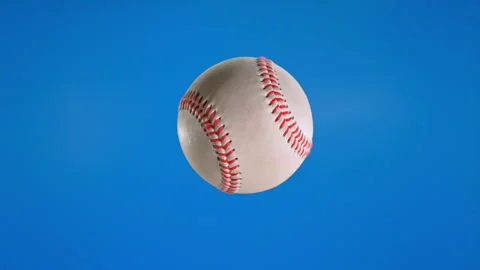 Baseball Ball Flying and Rotating in Super Slow Motion on Blue Screen, 1000 fps. Stock Footage 305232533