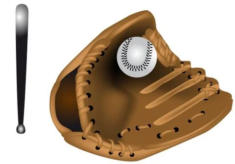Baseball ball, glove, bat Stock Illustration