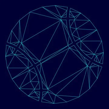 Baseball ball low poly triangulation triangulated polygonal electric cyan blu Stock Illustration
