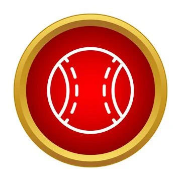 Baseball ball outline icon in red gold circle Stock Illustration