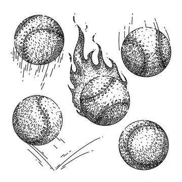Baseball ball set sketch hand drawn vector 库存插图