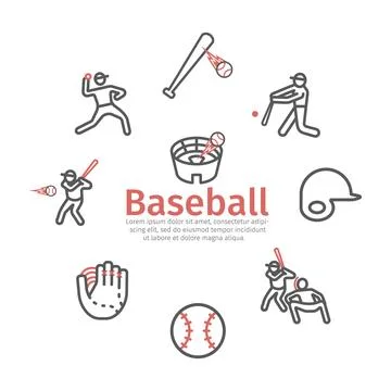 Baseball banner, line icons. Vector sport signs for web graphics. 스톡 일러스트