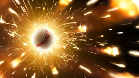 Baseball. Baseball ball. Baseball background with fiery sparks in action Stock Photos