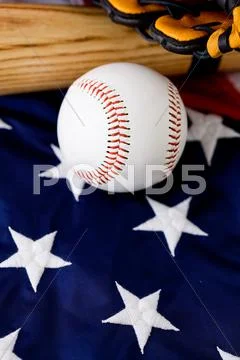 Baseball: baseball equipment with copyspace below Stock Photos
