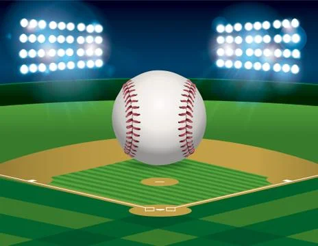 Baseball on Baseball Field Illustration Stock Illustration