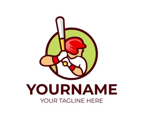 Baseball, baseball player is holding baseball bat, logo design Illustration