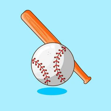 Baseball Bat and Ball on a Blue Background Vector Illustration Cartoon Design Stock Illustration