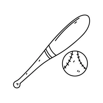 Baseball bat and ball doodle style. Vector illustration isolated on white. Stock Illustration