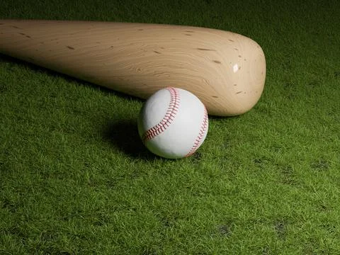 Baseball bat and ball on grass with text free space Stock Illustration