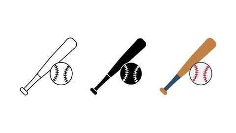 Baseball bat and ball icon set Stock Illustration