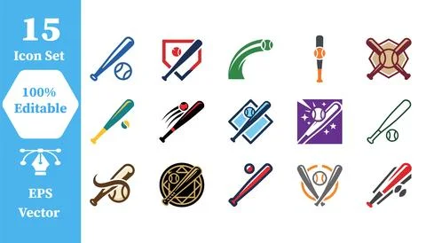 Baseball bat and ball icon set design with baseball competition athletic Stock Illustration
