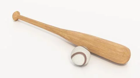Baseball bat and ball isolated on white background. 3D illustration 库存插图