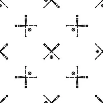 Baseball bat and ball pattern seamless black Stock Illustration