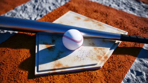 Baseball bat and ball ready to play on the baseball field Stock Footage 314016644