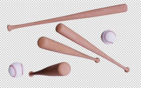 Baseball bat and ball set isolatedon white. 3d render illustration. Alpha cha Stockillustratie