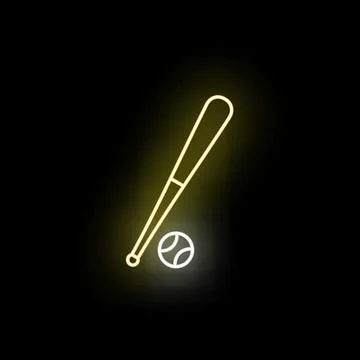 Baseball bat and ball yellow neon glowing sign Иллюстрация