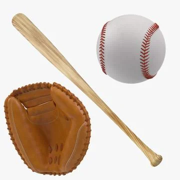 Baseball Bat and Catchers Mitt 3D Model