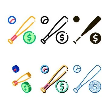 Baseball bat with ball multistyle betting icon vector Stock Illustration