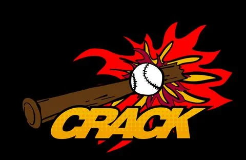 Baseball bat cracking during powerful hit with splash art Stock Illustration