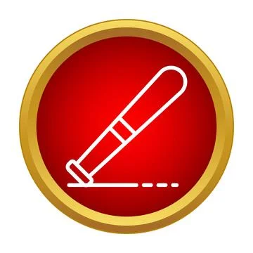 Baseball bat equipment icon on red circular button Stock Illustration