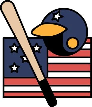 A baseball bat, helmet and baseball glove are on a red, white Stock Illustration