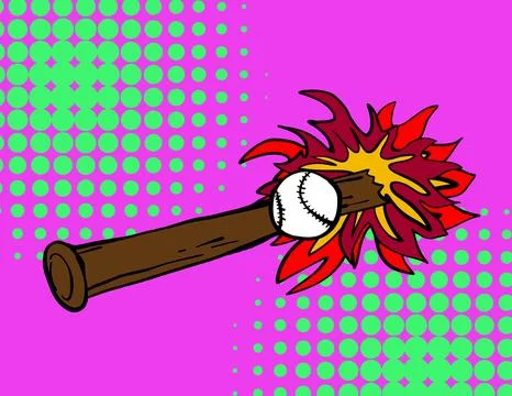Baseball bat hitting ball, comic burst effect pop art Stock Illustration