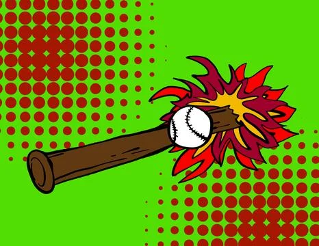 Baseball bat hitting ball with explosion pop art Stock Illustration