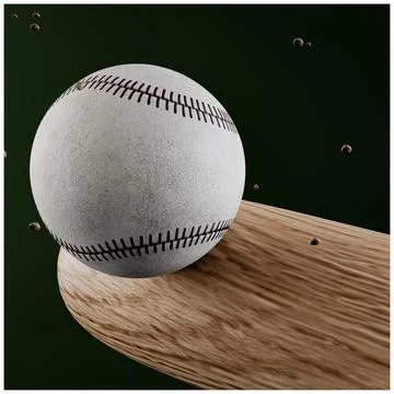 Baseball bat hitting a ball isolated on green background Stock Illustration