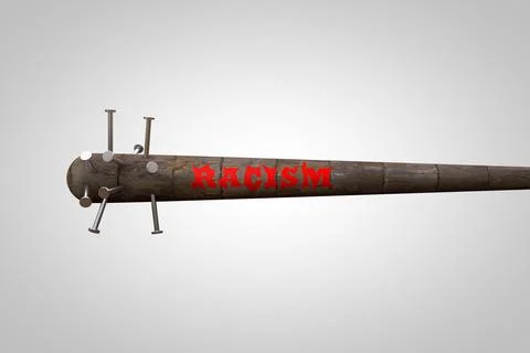 Baseball bat with the word racism written in blood demonstrating Racism dange Stock Illustration