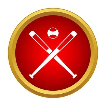 Baseball bats and ball in red circle icon Stock Illustration